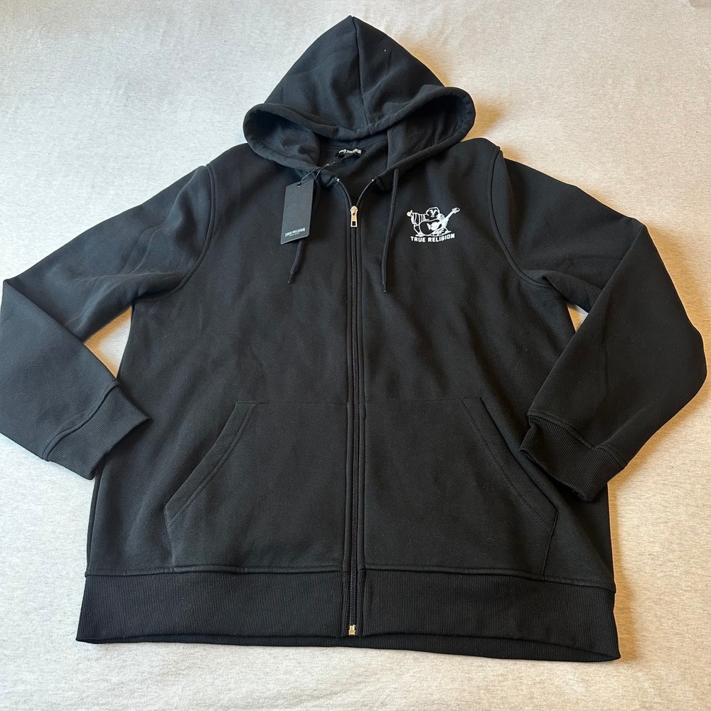 True Religion Mens Fashion Senses Zip‎ Hoodie Jet Black XXL 700928 New